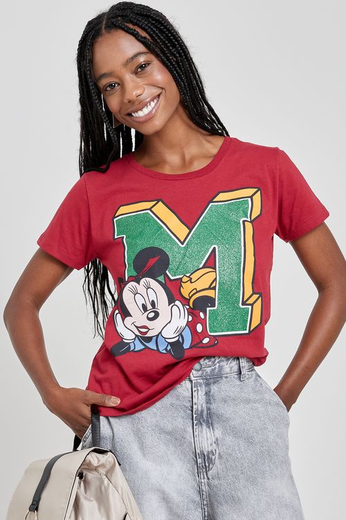 Camiseta fem prom lic minnie m vermelho escuro