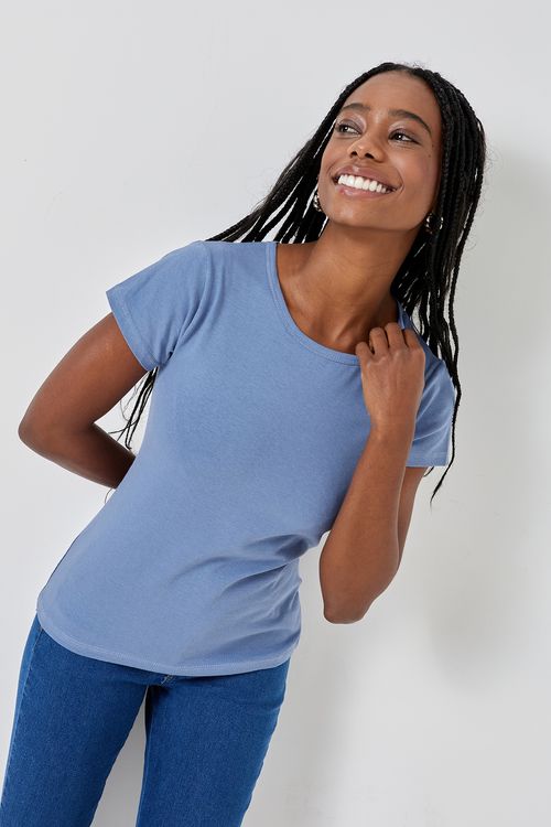 Blusa fem promo m/c basico azul medio azul medio