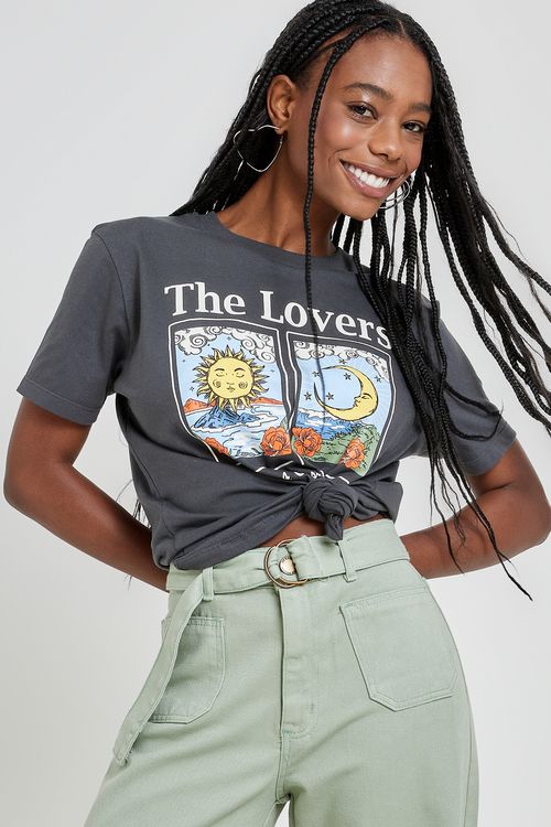 Camiseta fem fsh f3743 tarot the lovers cinza escuro
