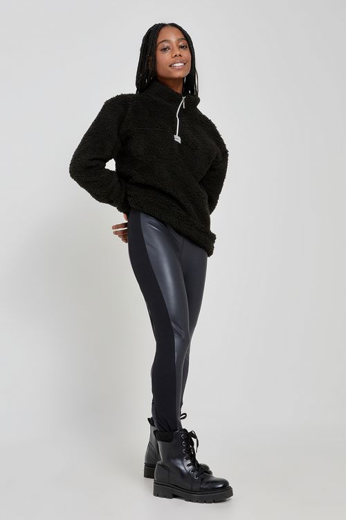 Calca fem fsh legging cirre rect ribana preto