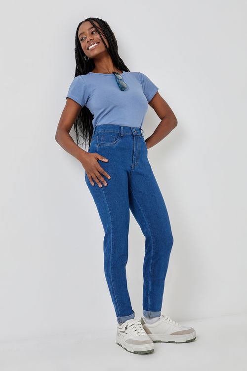 Calca fem promo jns sk barra esc jeans azul escuro