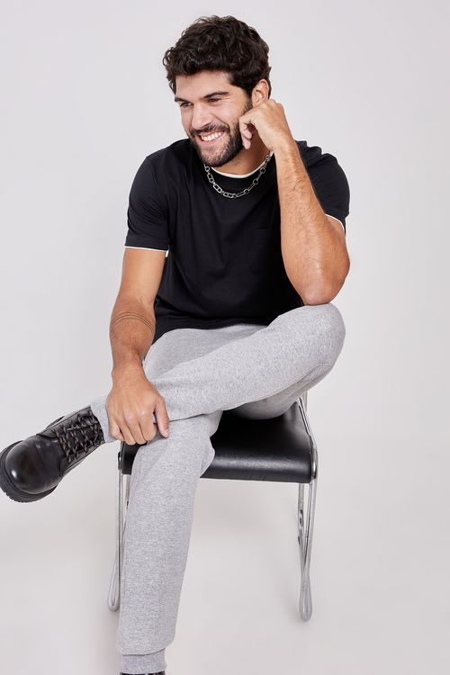 Calça Moletom Masculina Básica Cinza Claro Mescla Caedu