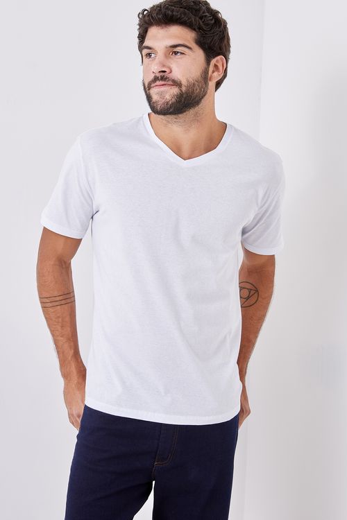 Camiseta mas mc promo gola v branco branco