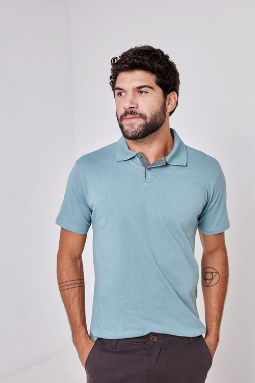 Polo Masculina Caedu Casual Algodão Verde Médio