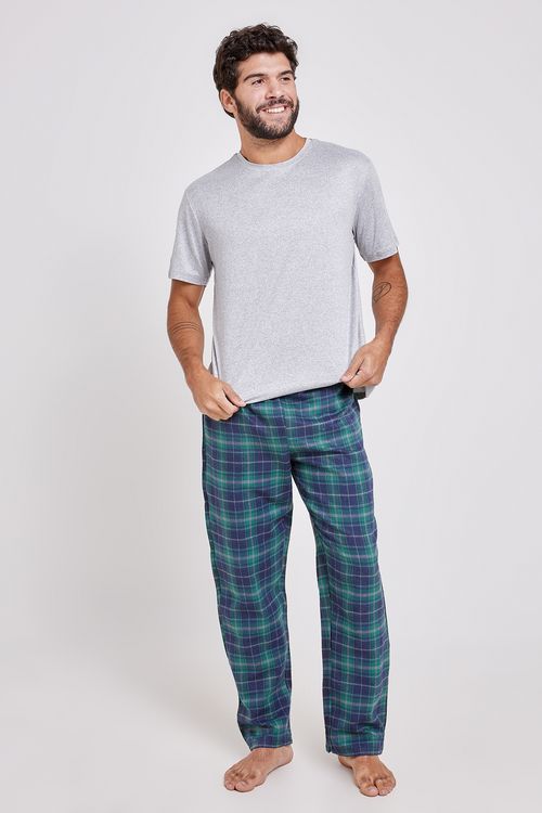 Pijama aces masc amj017 flanela mc xadr azul escuro
