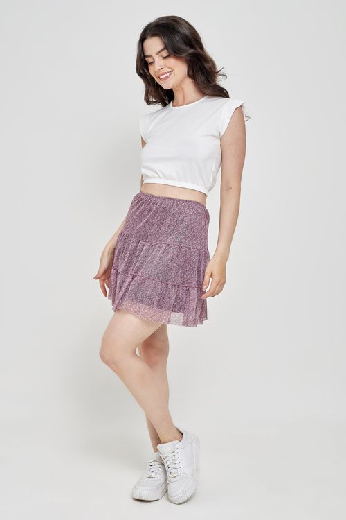 Saia fem rom curta evase liberty est estampado