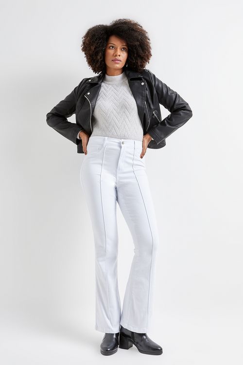 Calca fem prog 501407 srj flare branco off white