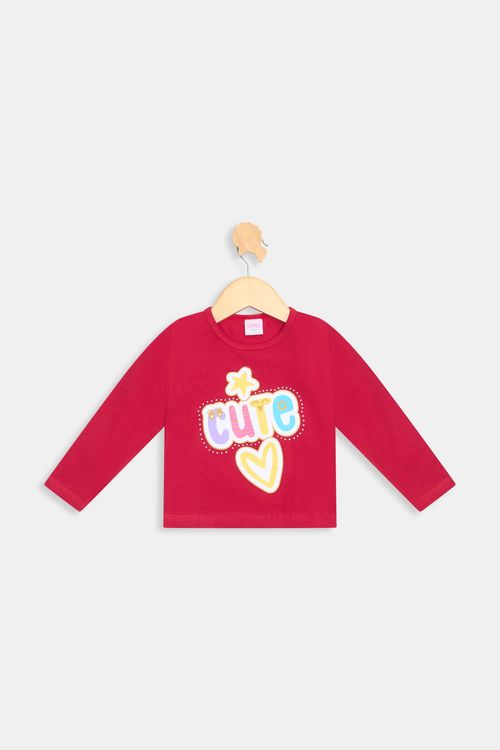 Blusa Infantil Menina Vinho Estampa 'Cute' Coração