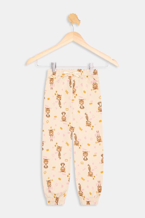 Calça Moletom Infantil Caedu Estampa Leopardo Bege Claro