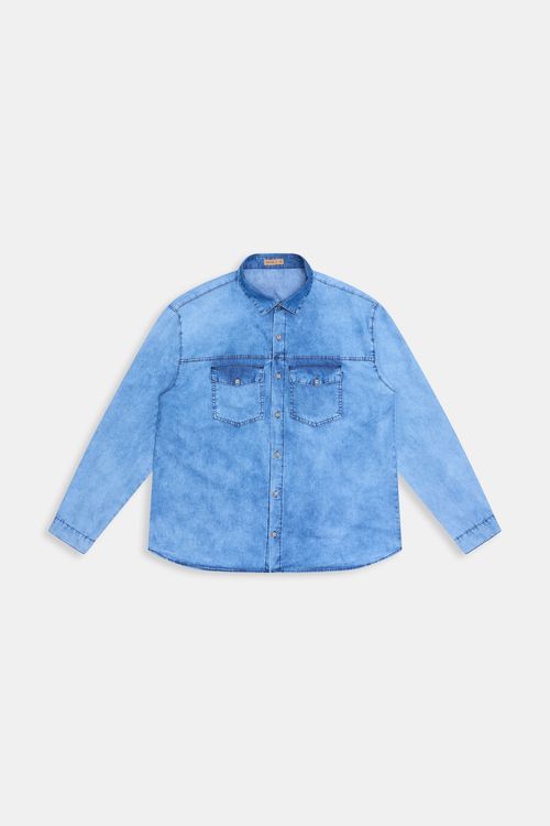 Camisa masc spr 1836.4 plus m/l jns clar jeans azul claro