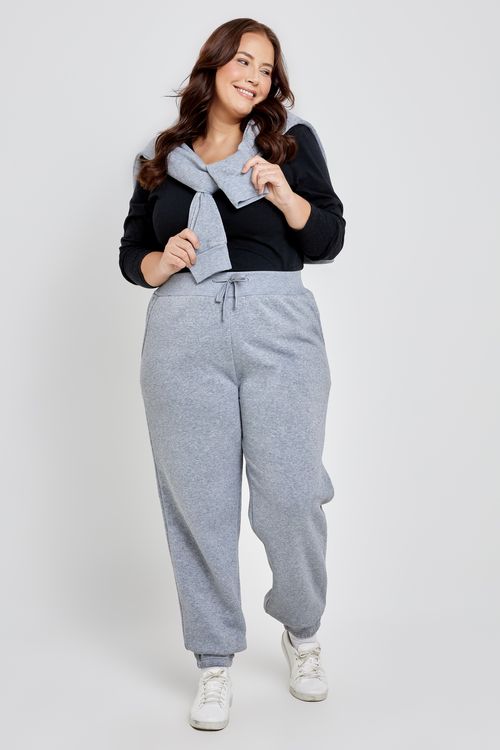 Fem fpm fga005b calça moletom basico mes cinza claro mescla