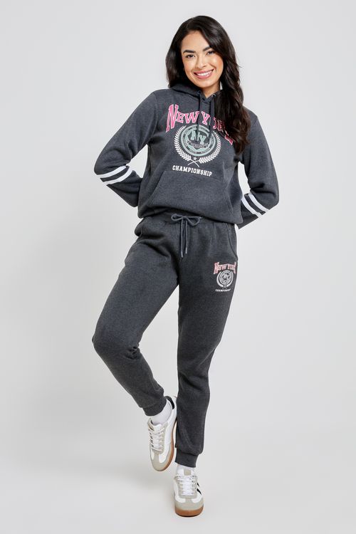 Calça Moletom Feminina Caedu NY Mescla Cinza Escuro