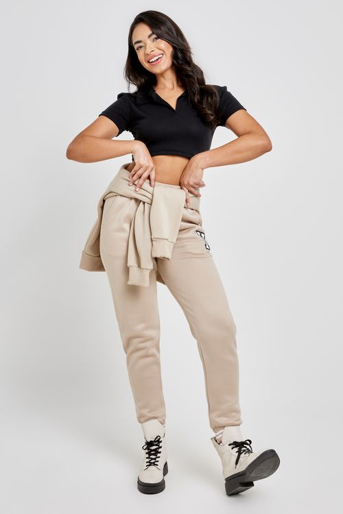 Calça Moletom Feminina Bege Claro