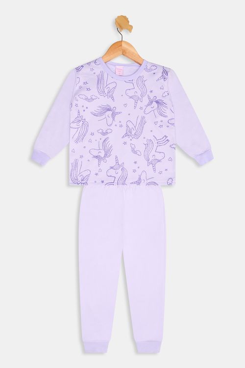 Conjunto Infantil Moletom Lilás Unicórnio Caedu