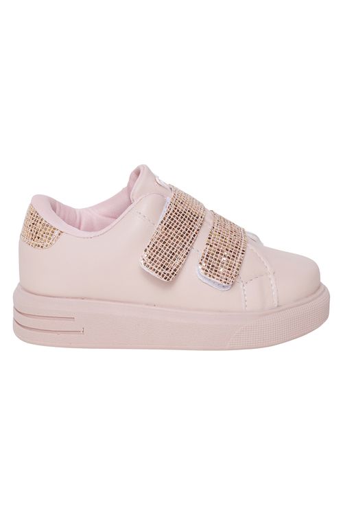 Tênis Baby Caedu Rosa Menina 2 Tiras Douradas