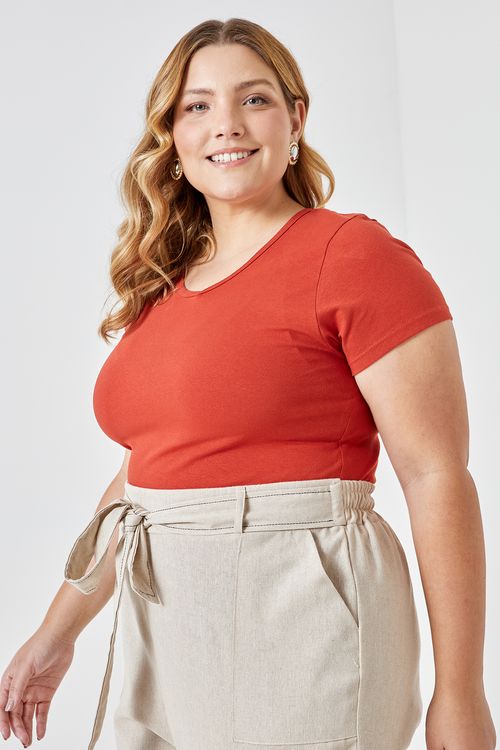 Blusa Feminina Caedu Cotton Laranja Escuro Manga Curta