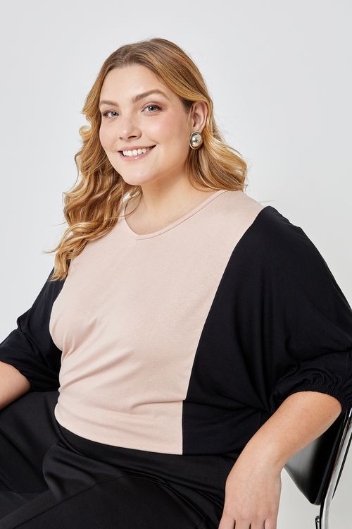 Blusa Feminina Caedu Casual Ampla Viscose Bege Médio