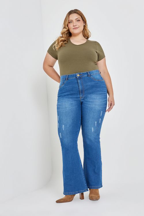 Calca fpm cs 17030 jns flare md jeans azul medio