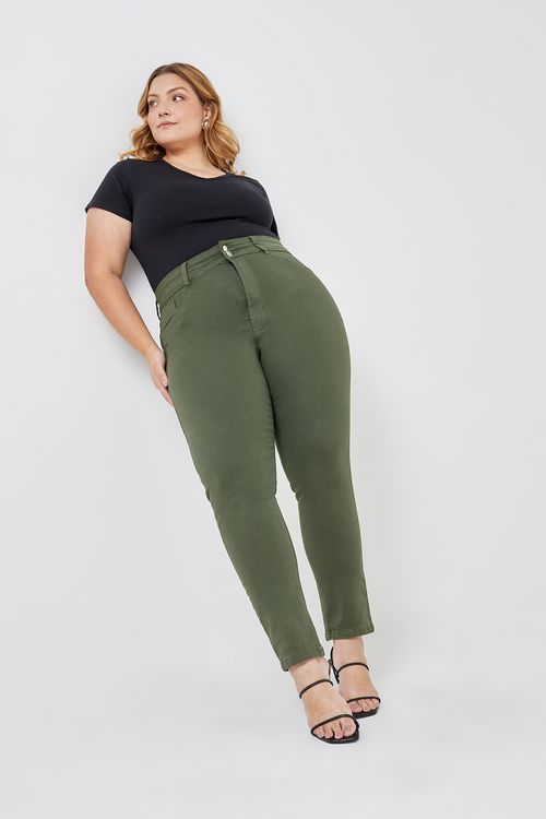 Calça Feminina Caedu Sarja 2 Botões Verde Médio