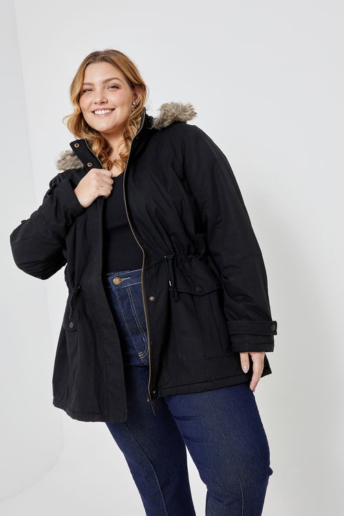 Fem csl fpm fgj008a parka capuz pelo pre preto