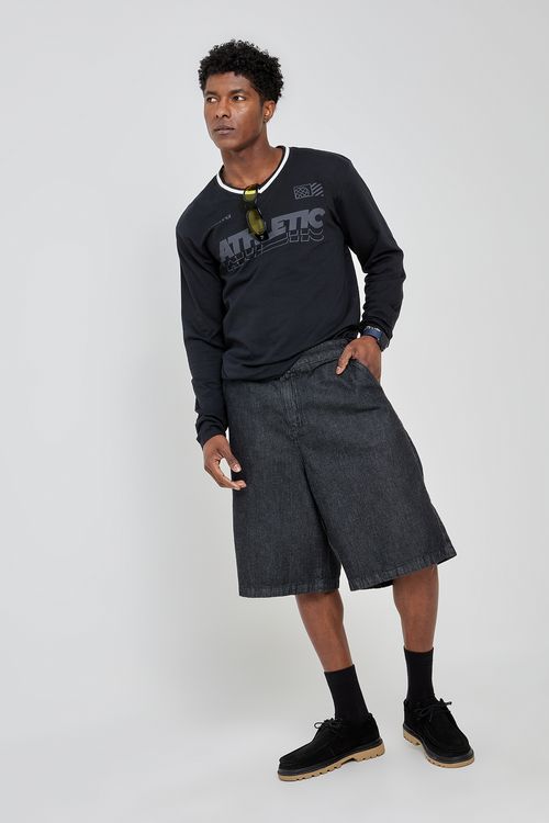 Bermuda masc aj 75363 baggy jns black jeans preto