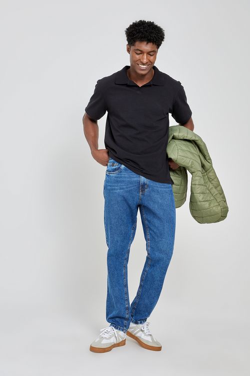 Calça Jeans Reta Masculina Caedu Azul Médio 100% Algodão