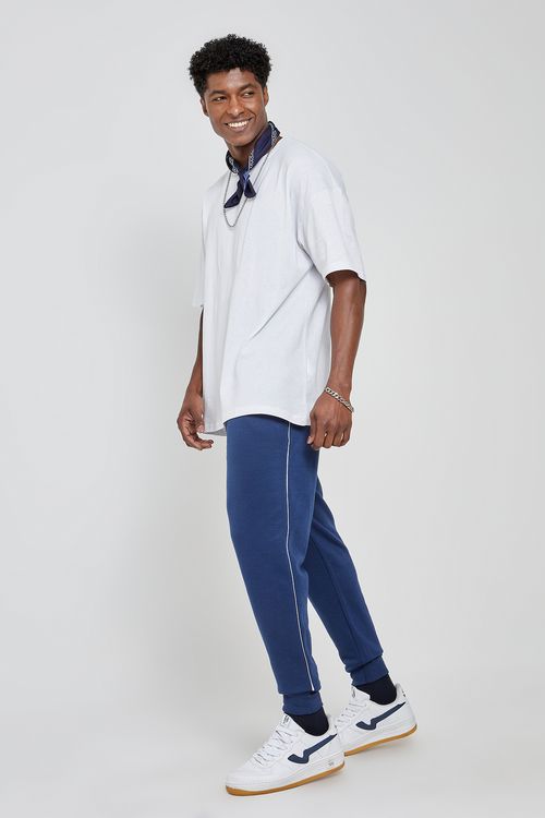 Calça Moletom Street Masculina Marinho Faixa Lateral