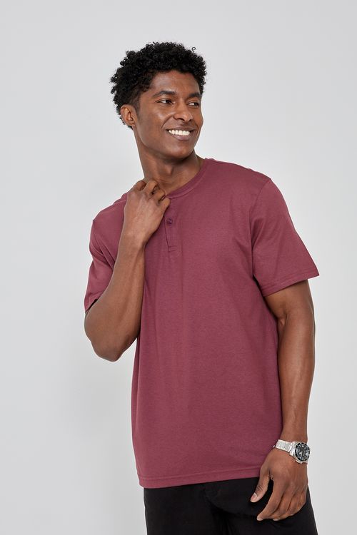 Camiseta m/c masc botoes vinho vermelho escuro