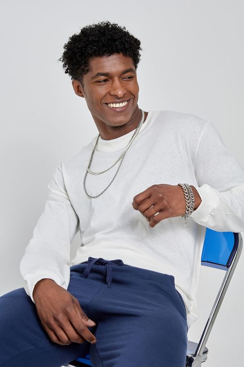 Camiseta Masculina Caedu Manga Longa Off White Gola Detalhe