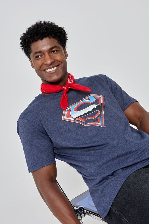 Camiseta masc promo mc super homem azul azul mescla
