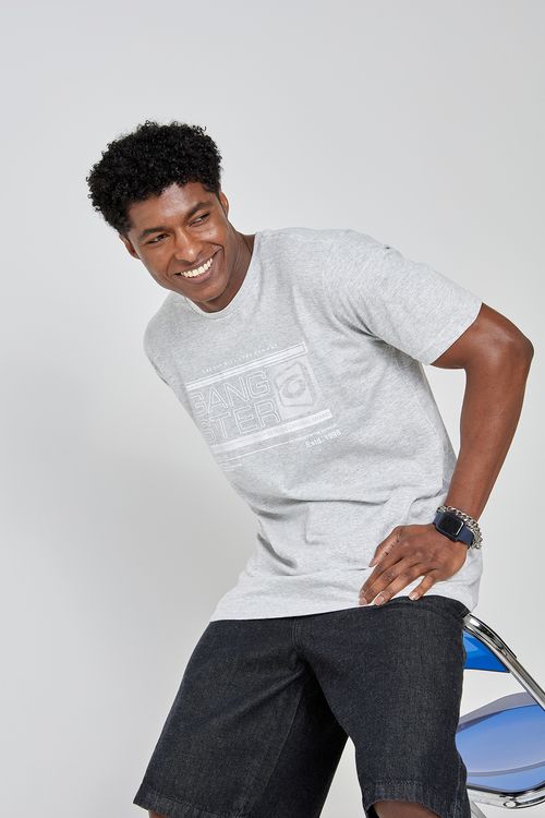 Camiseta Masculina Cinza Estampa Gangster