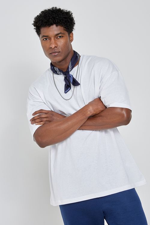 Camiseta Masculina Street Over Lisa Branca Caedu Algodão