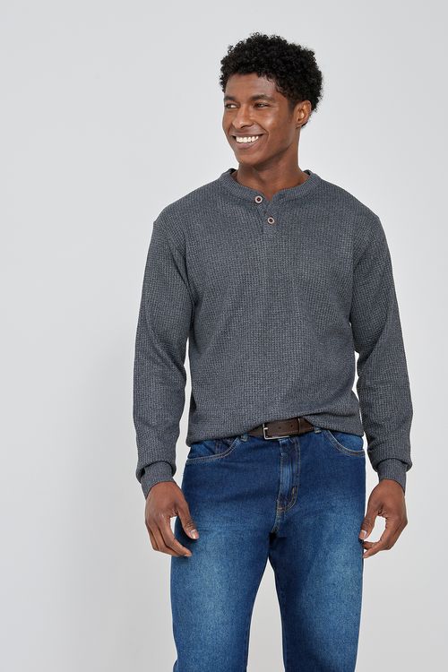 Masc casual mcs016 sueter vista botoes cinza escuro mescla