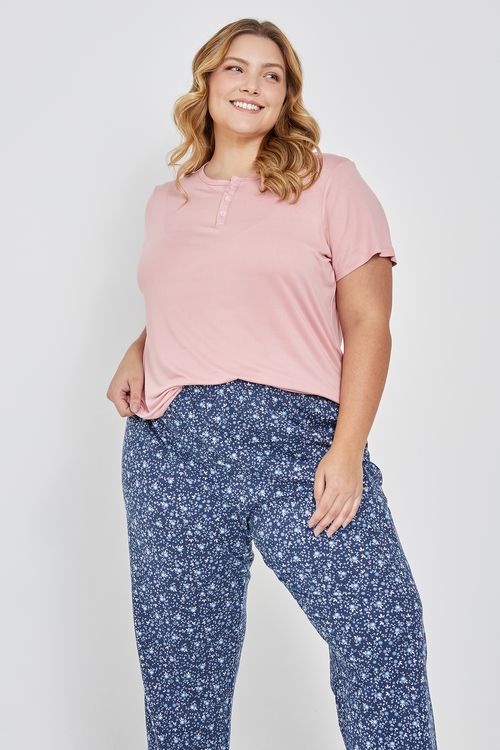 Ling fpm lgj007 pijama mc polybr floral azul escuro