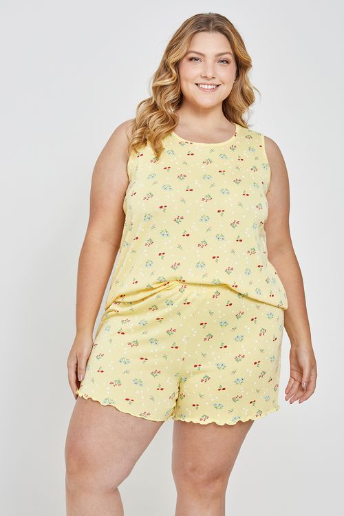 Pijama ct regata ribana floral estampado