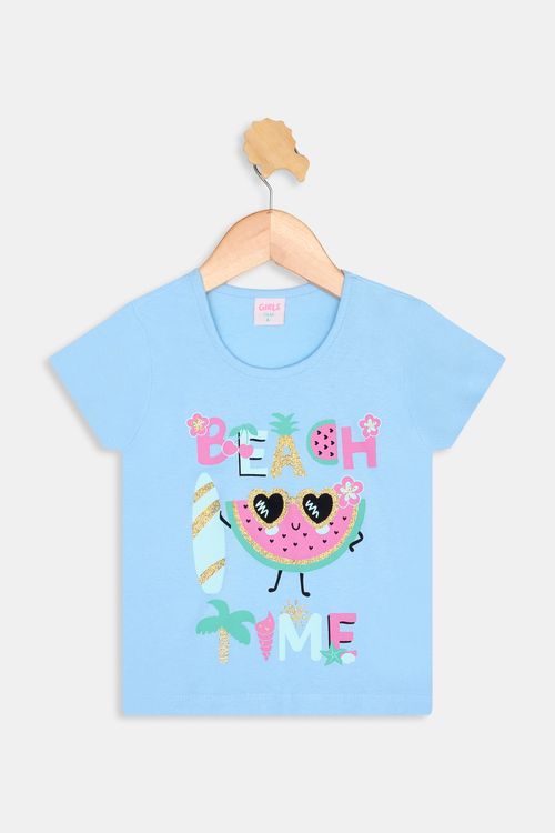 Blusa Infantil Caedu Melancia Beach Time Azul Claro