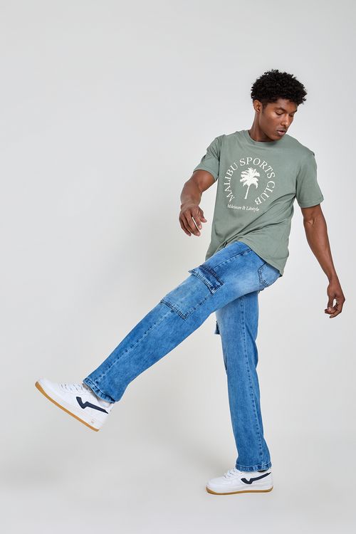 Calca masc aj 70162 reta cargo jns md jeans medio
