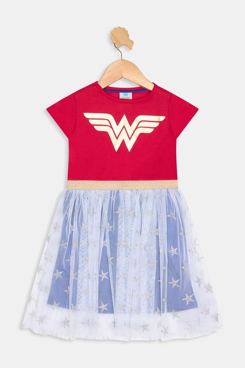 Camisola Infantil Menina Vermelha Mulher Maravilha Estrelas