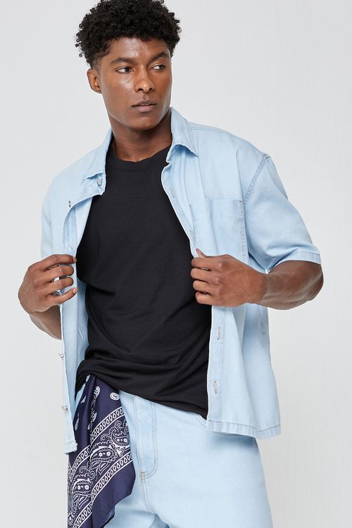 Camisa Masculino Azul Claro Jeans Street