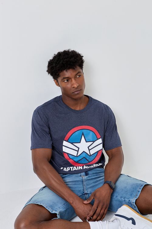 Camiseta Masculina Caedu Capitão América Algodão Azul Escuro