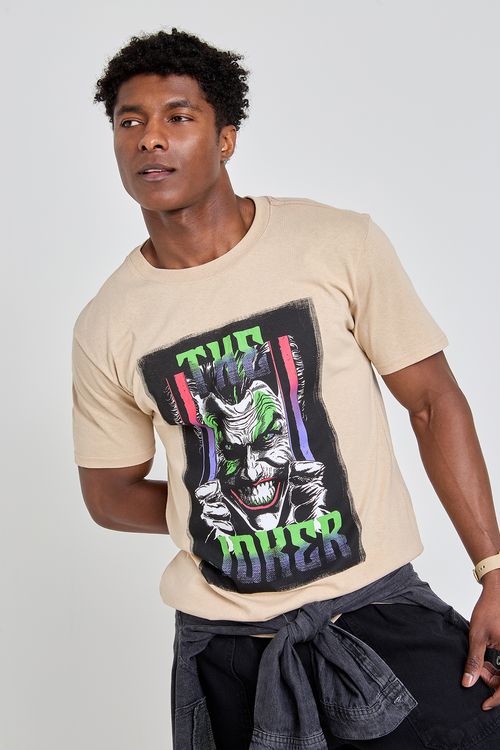 Camiseta Masculina Coringa Caedu 100% Algodão Bege Médio