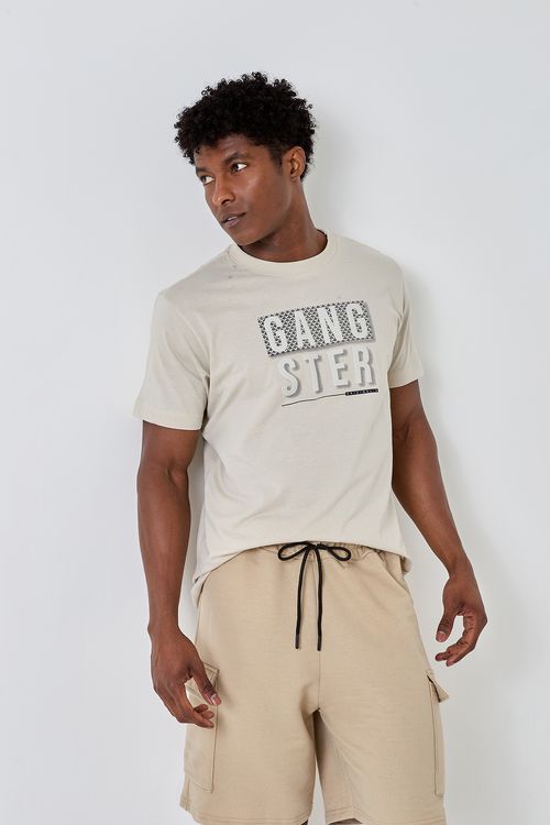 Camiseta Masculina Caedu Street Gangster Bege Algodão