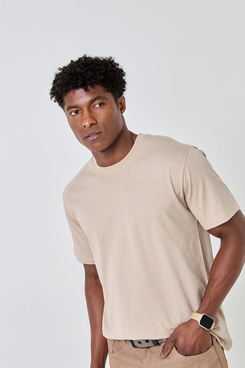 Camiseta mc masc promo penteada bege bege medio