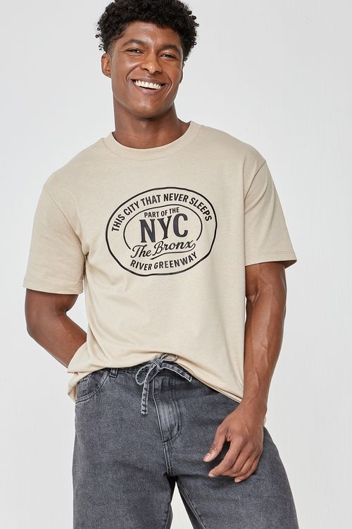 Camiseta Masculina Caedu NYC Algodão Bege Médio