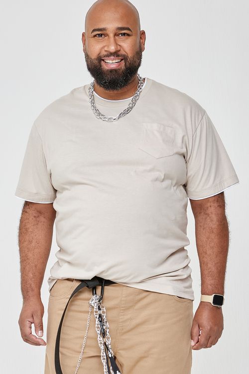 Camiseta masc super cdm218 det gola/mang bege claro