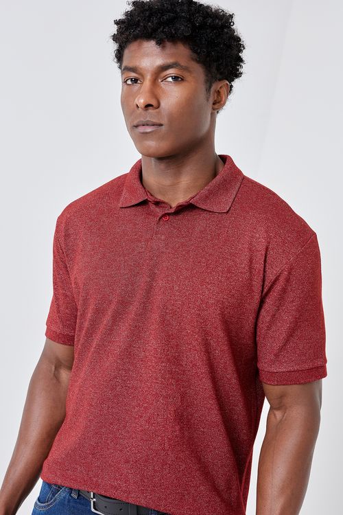 Polo Masculina Caedu Mouline Vermelho Escuro