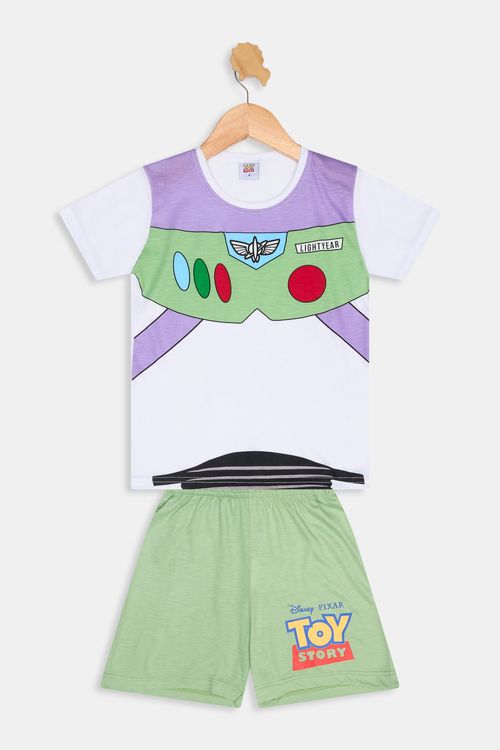 Pijama Infantil Menino Branco e Verde Estampa Buzz Lightyear
