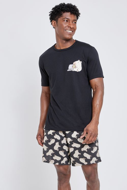 Aces masc amj036 pijama mc capivara preto