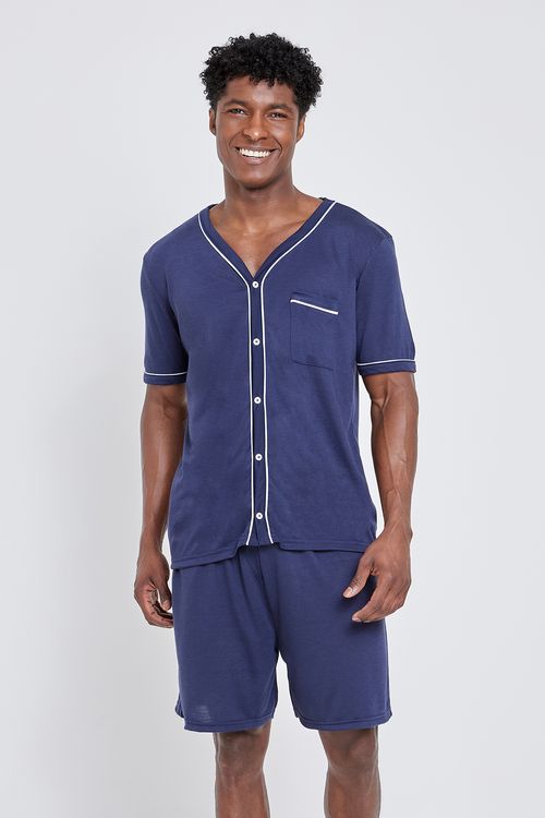 Acess masc amj042 pijama mc curto azul escuro