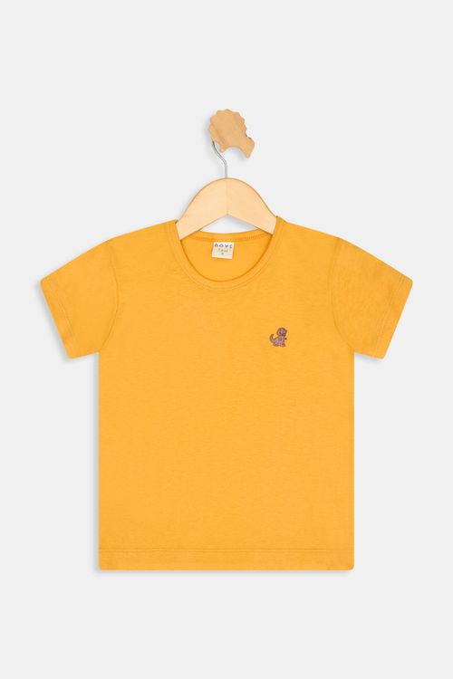 Camiseta Infantil Caedu Amarelo Médio Bordado Dinossauro